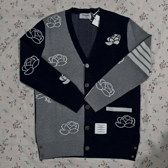 Thom Browne Black And Gray Cardigan Sweater - Picture 1 of 9